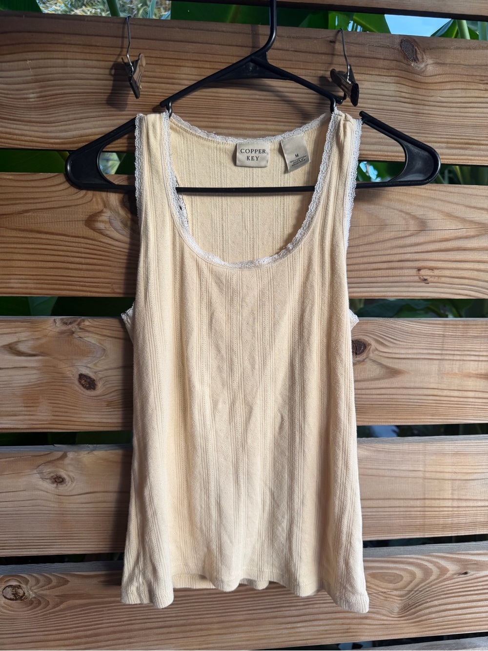 Copper Key Soft Cream Ribbed Lace-Trim Tank